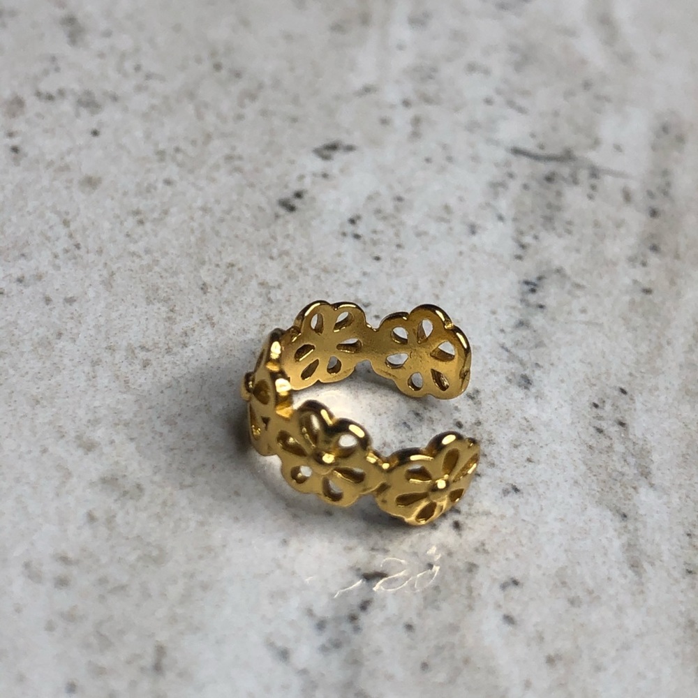 925 Sterling Silver Gold Flower Ear Cuff - Picture 6 of 16